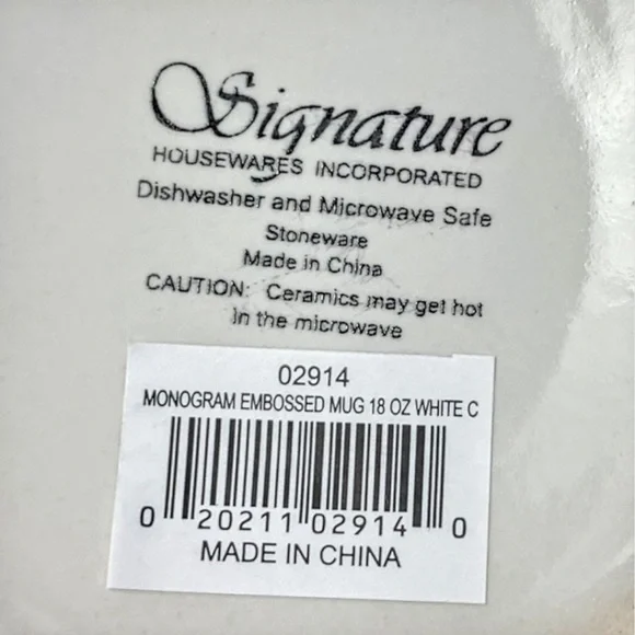 NWT Signature Monogram Embossed White Ceramic Mug - Picture 4 of 8